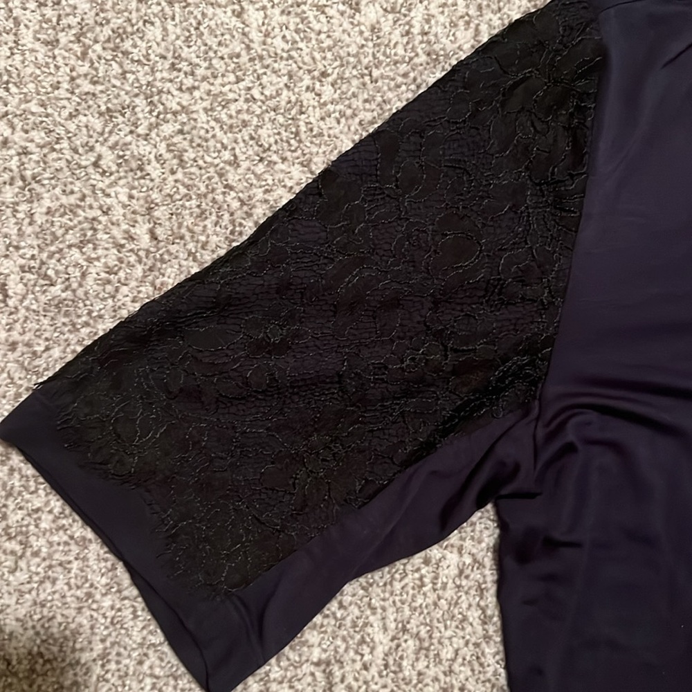 St. John Black Lace Sleeve Knit Top - Picture 2 of 7
